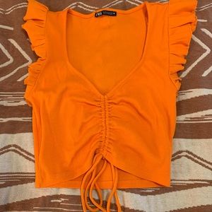 Zara Orange Ruffle Crop Top with adjustable tie